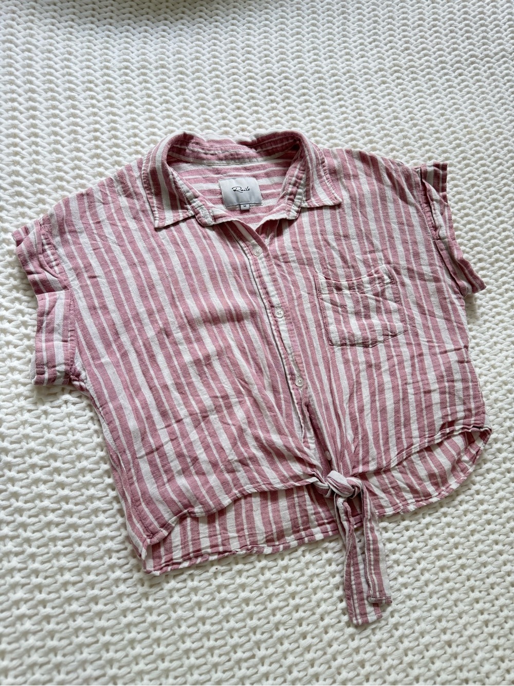 Rails Pink & White Striped Tie-Front Button-Down Shirt